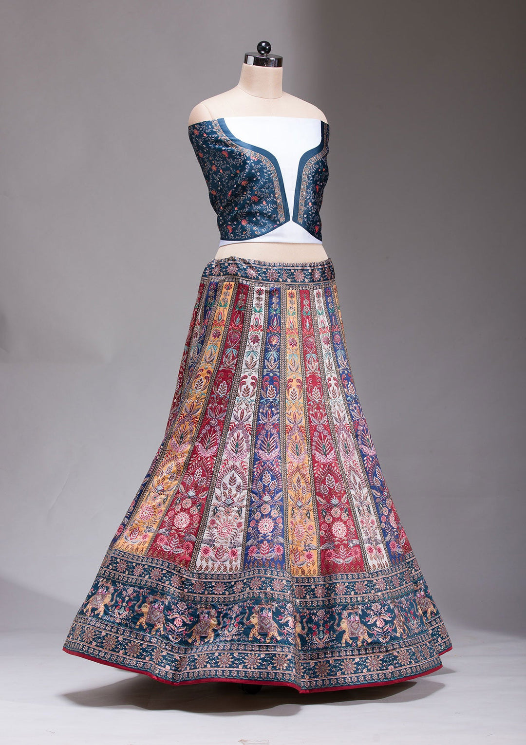 Navy Blue Swarovski Raw Silk Readymade Lehenga-koskii