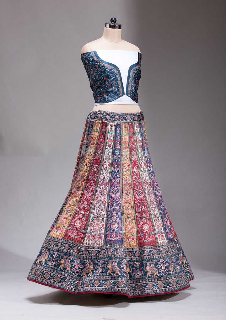 Navy Blue Swarovski Raw Silk Readymade Lehenga-koskii