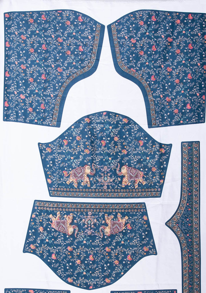 Navy Blue Swarovski Raw Silk Readymade Lehenga-koskii