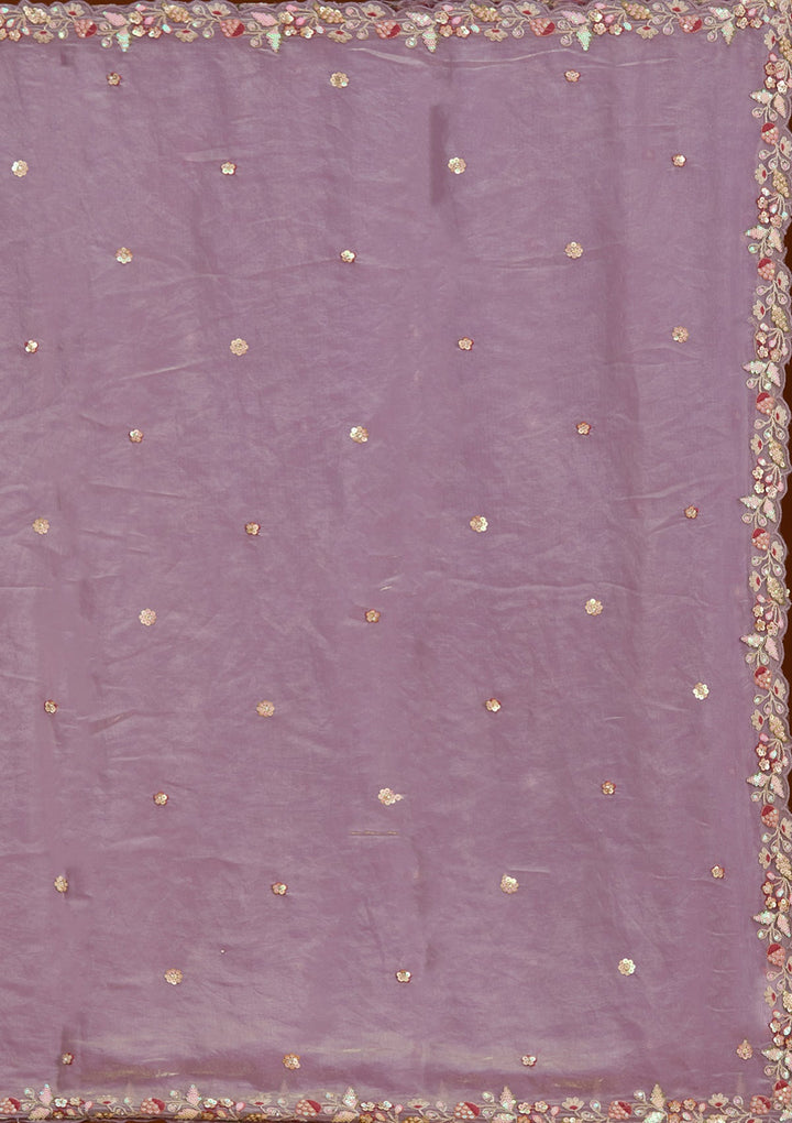 Purple Threadwork Tissue Readymade Lehenga-koskii