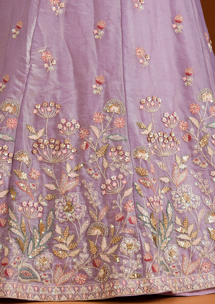 Purple Threadwork Tissue Readymade Lehenga-koskii