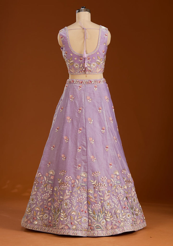 Purple Threadwork Tissue Readymade Lehenga-koskii