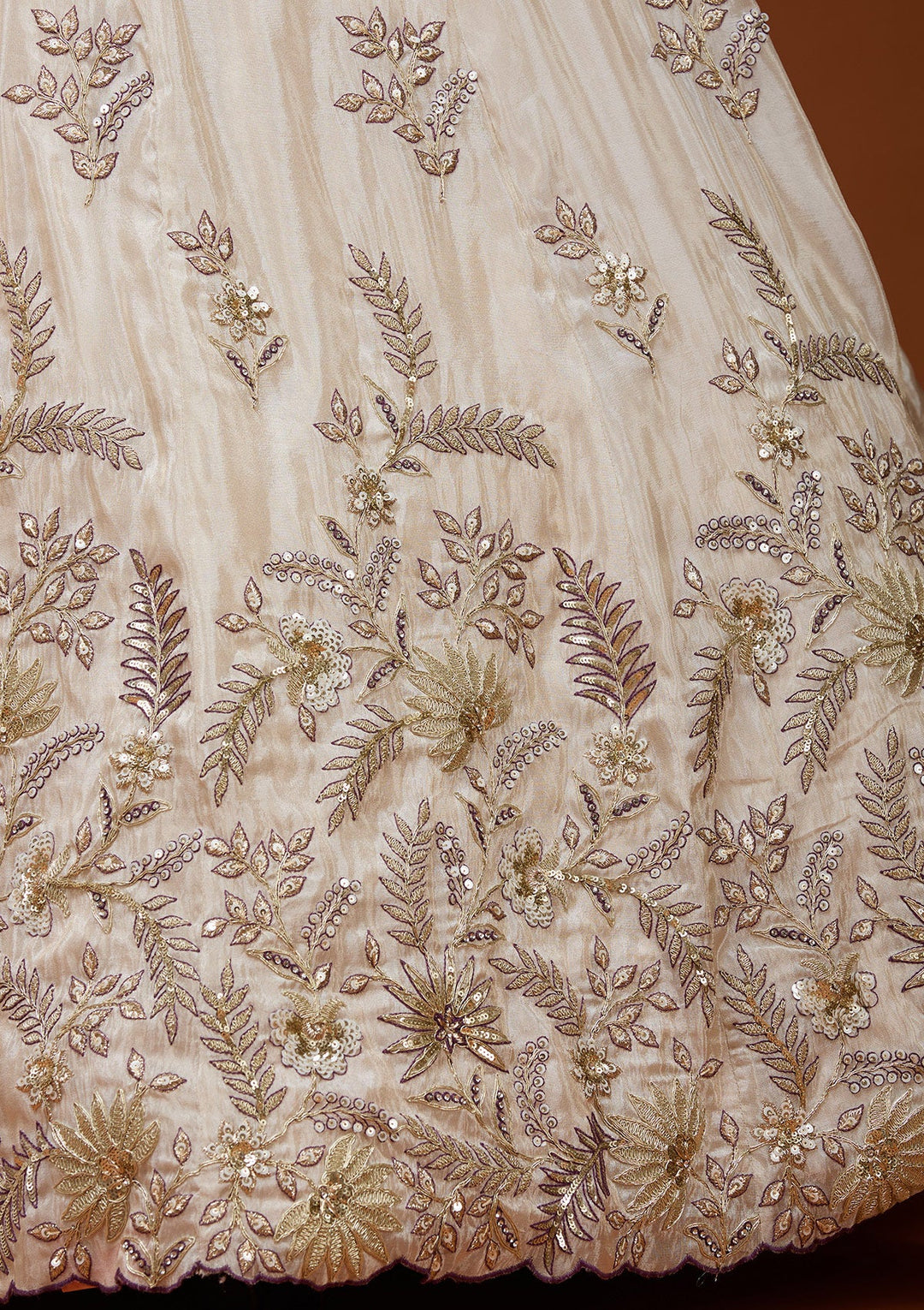 Cream Cording Semi Crepe Readymade Lehenga_Koskii