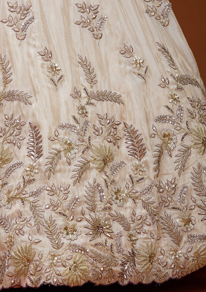 Cream Cording Semi Crepe Readymade Lehenga_Koskii