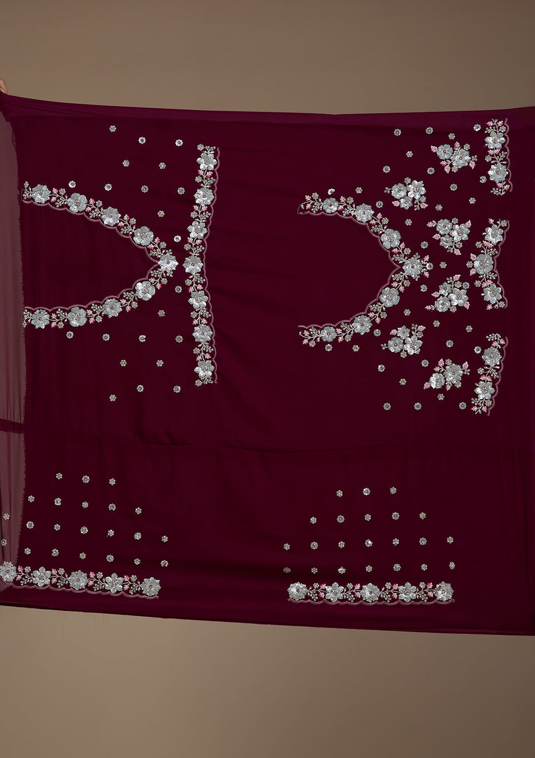 Wine Sequins Georgette Semi-Stitched Lehenga-koskii