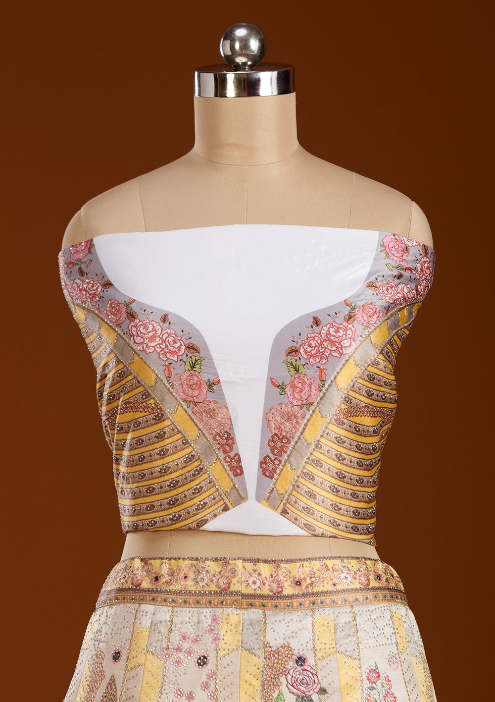 Yellow Stonework Soft Raw Silk Semi-Stitched Lehenga-koskii