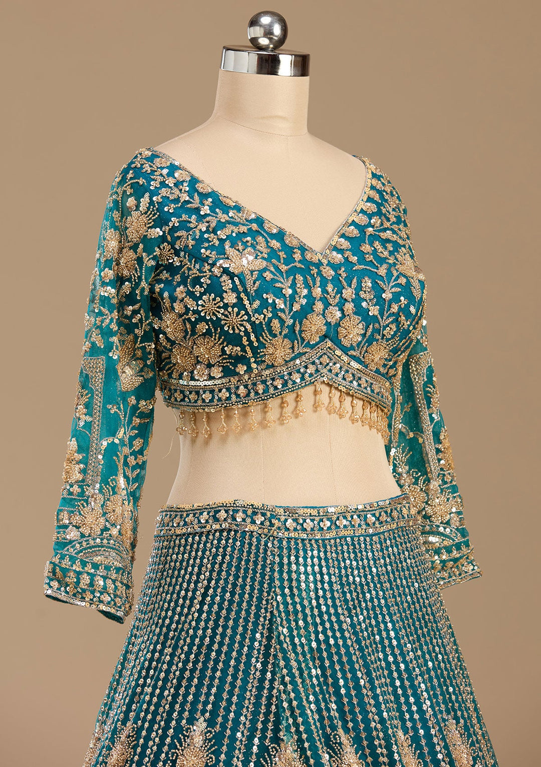 Peacock Blue Cutdana Net Readymade Lehenga-koskii