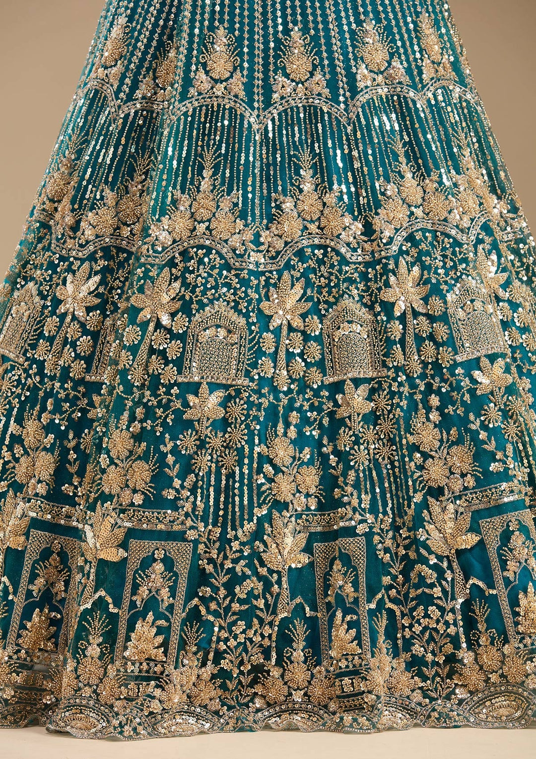 Peacock Blue Cutdana Net Readymade Lehenga-koskii