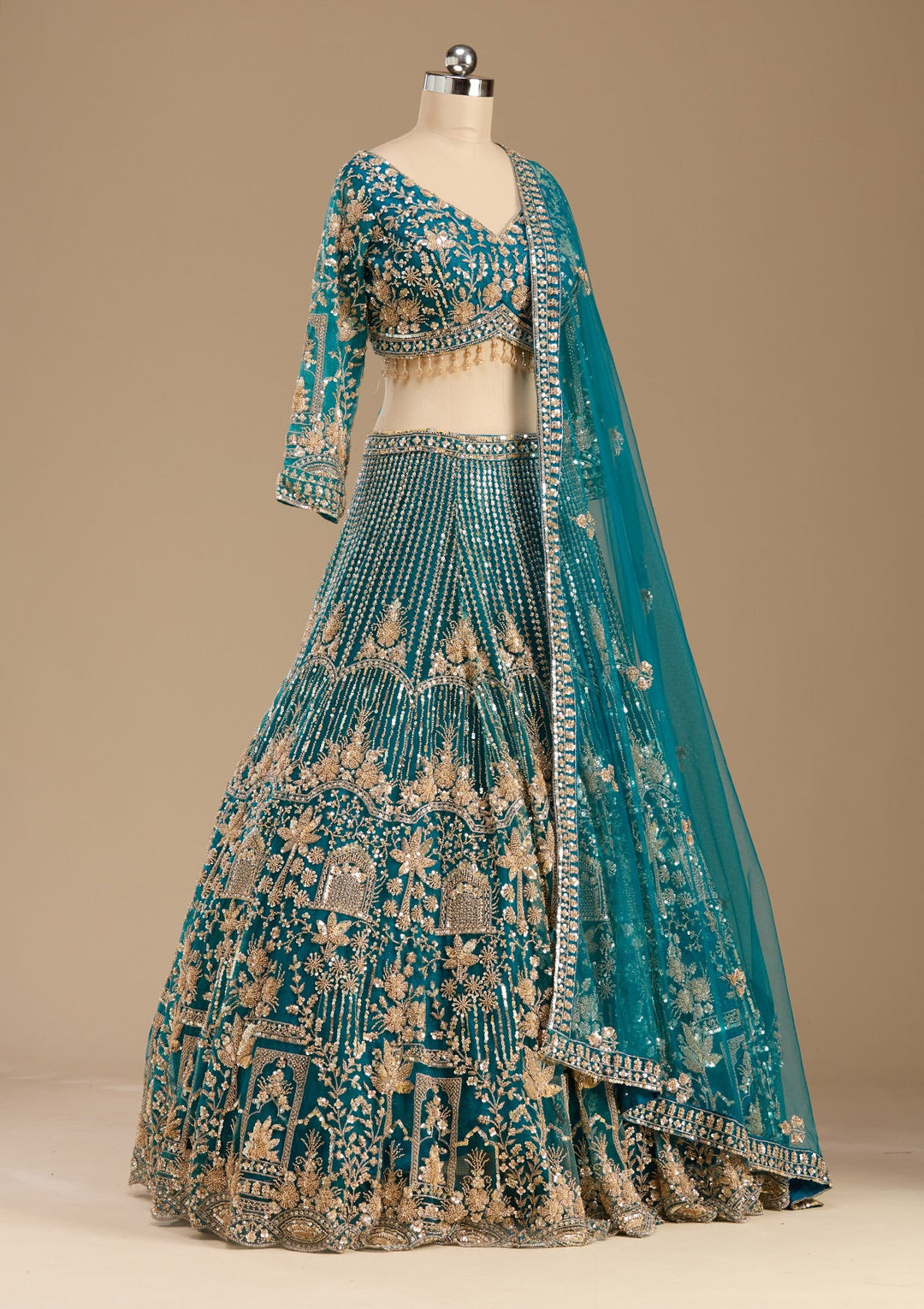 Peacock Blue Cutdana Net Readymade Lehenga-koskii