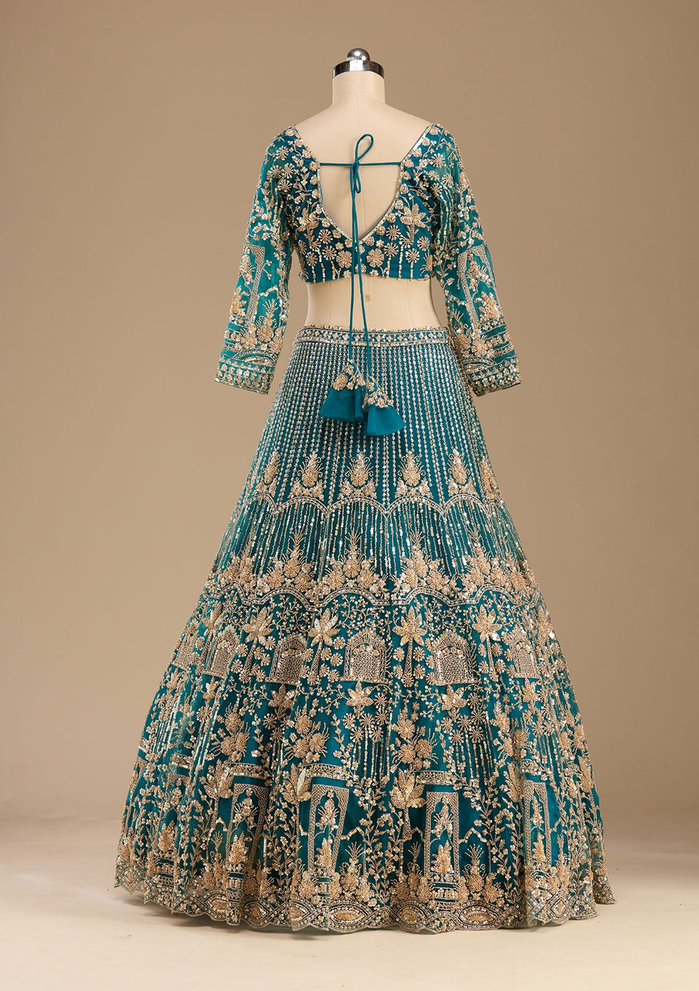 Peacock Blue Cutdana Net Readymade Lehenga-koskii