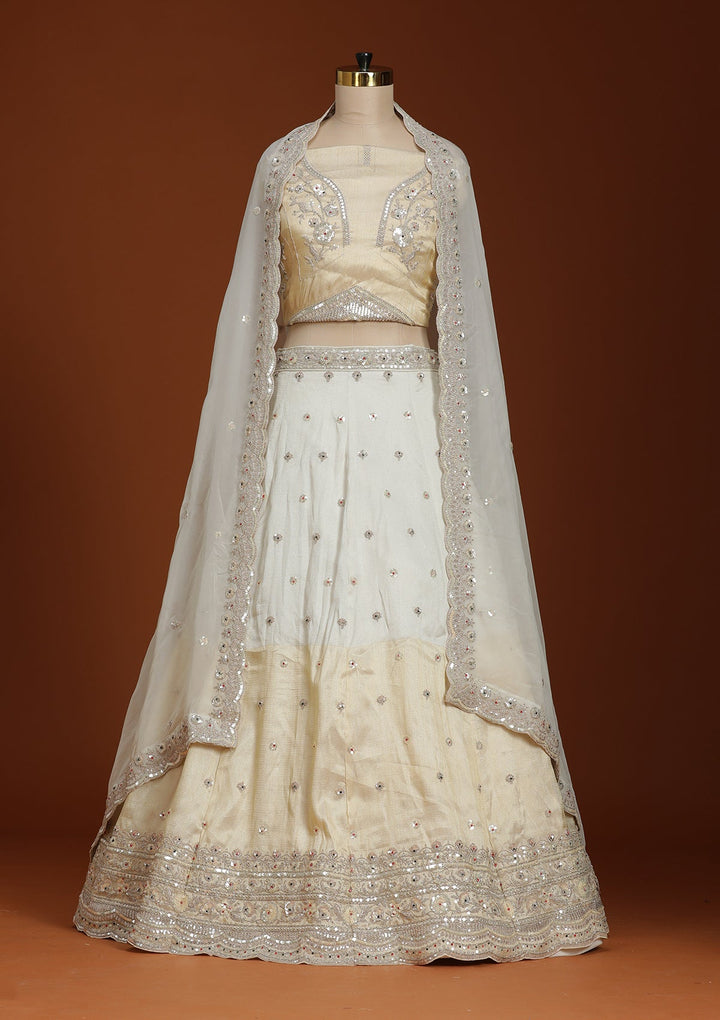 Cream Cording Tissue Readymade Lehenga-koskii