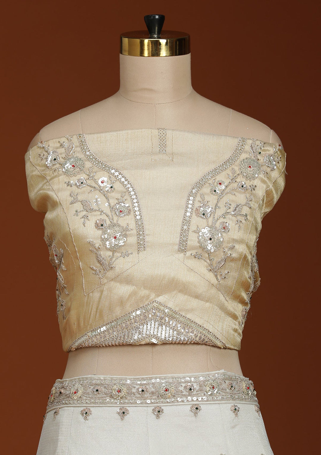 Cream Cording Tissue Readymade Lehenga-koskii