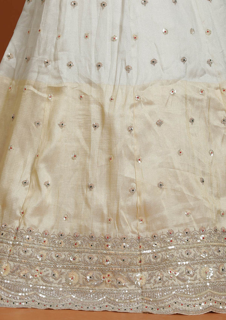 Cream Cording Tissue Readymade Lehenga-koskii
