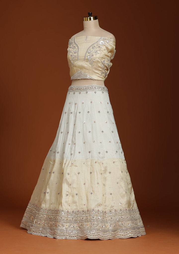 Cream Cording Tissue Readymade Lehenga-koskii