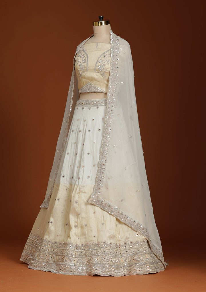 Cream Cording Tissue Readymade Lehenga-koskii