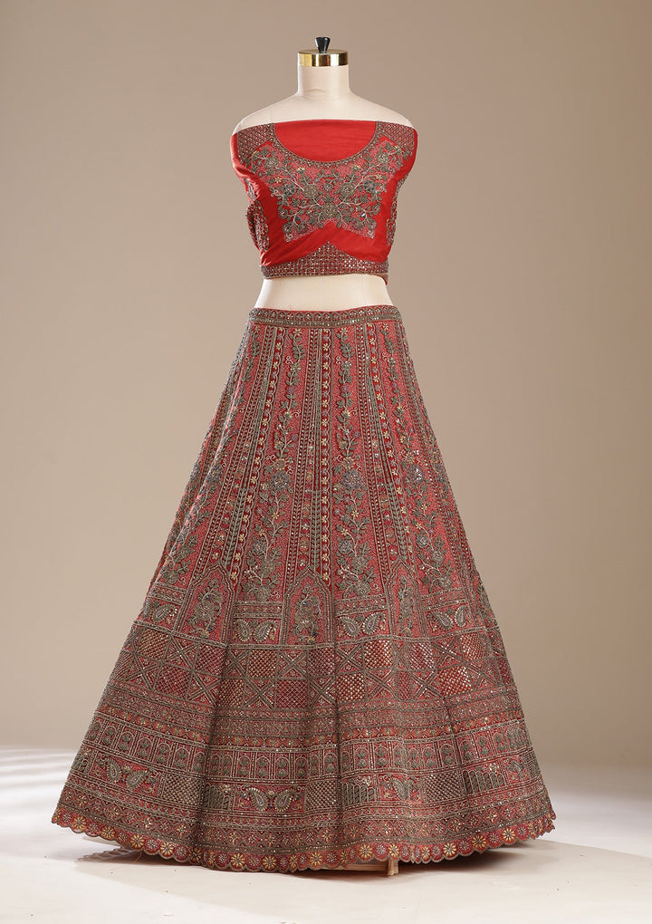 Rust Cording Net Readymade Lehenga-koskii