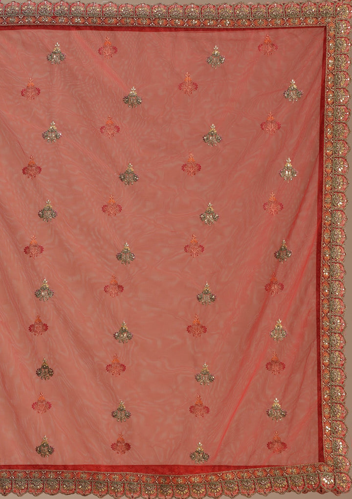 Rust Cording Net Readymade Lehenga-koskii