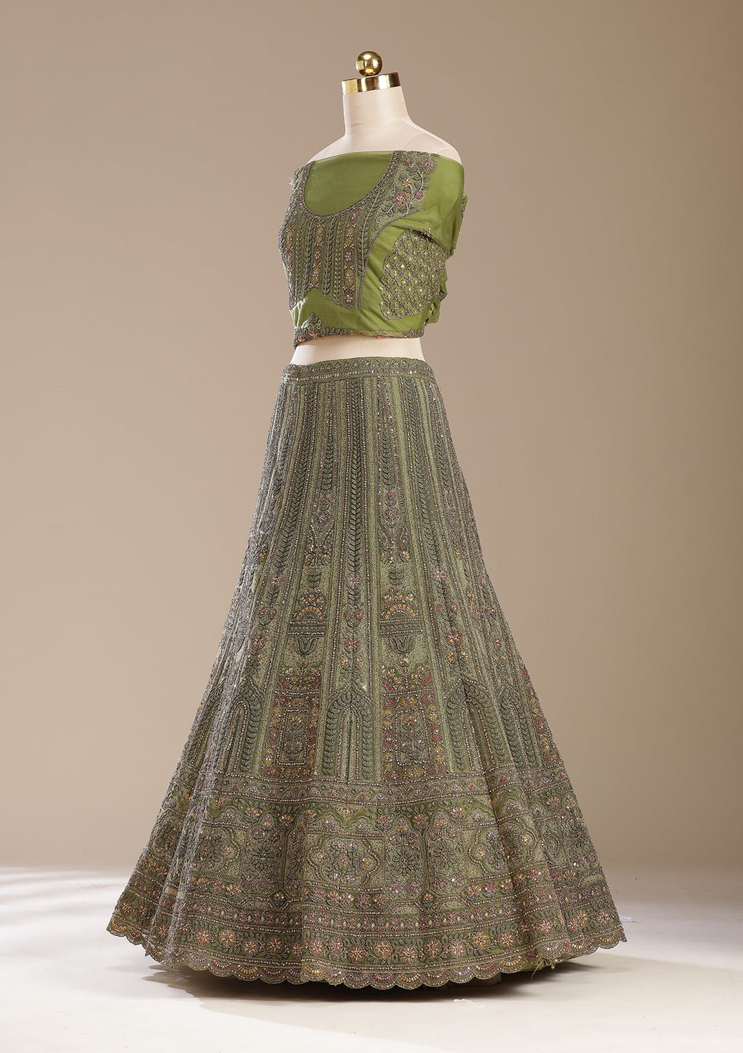 Mehendi Cording Net Readymade Lehenga-koskii