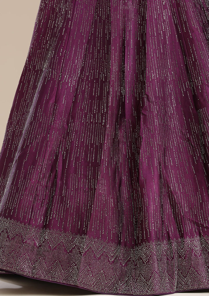 Wine Sequins Semi Crepe Readymade Lehenga-koskii