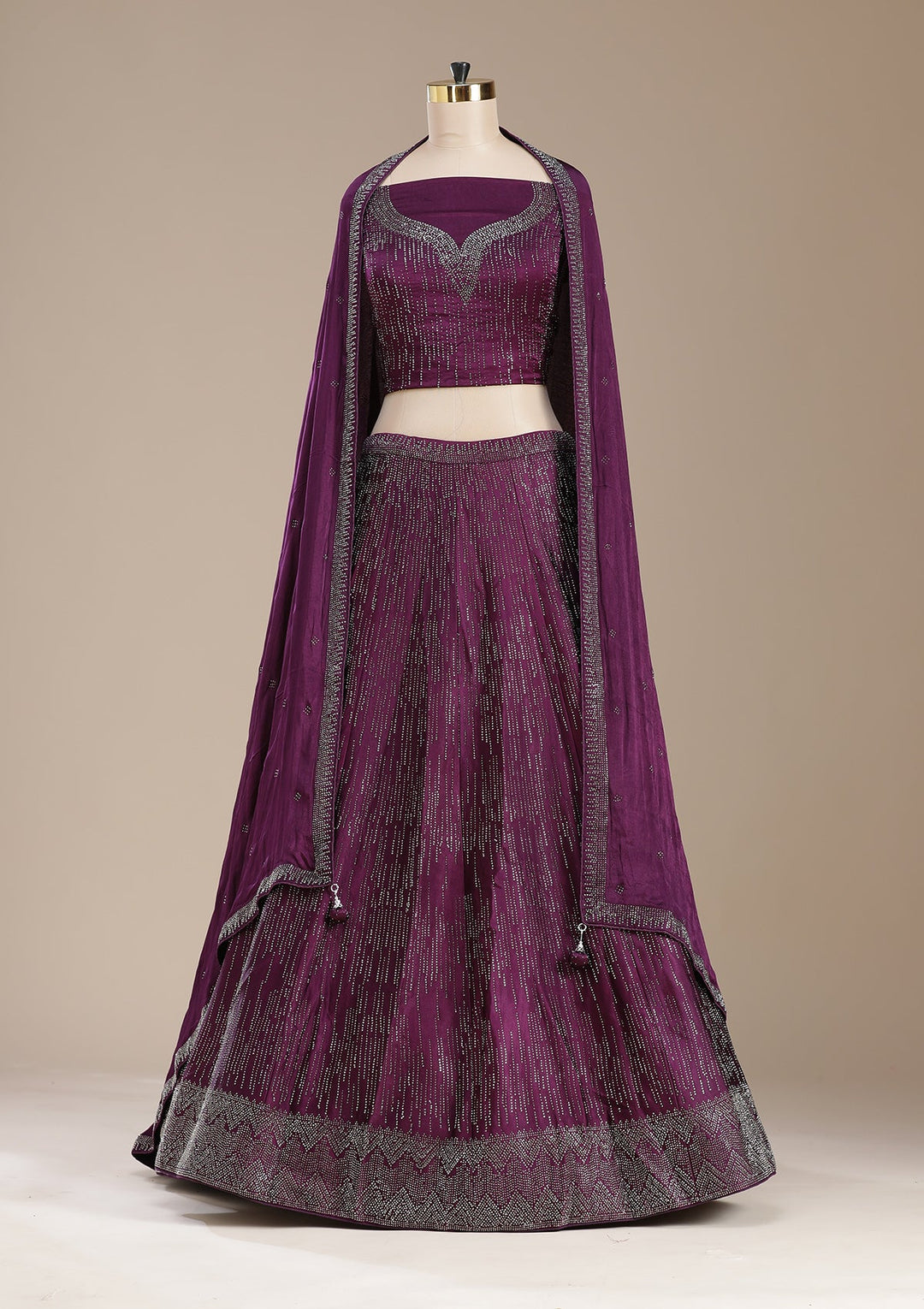 Wine Sequins Semi Crepe Readymade Lehenga-koskii