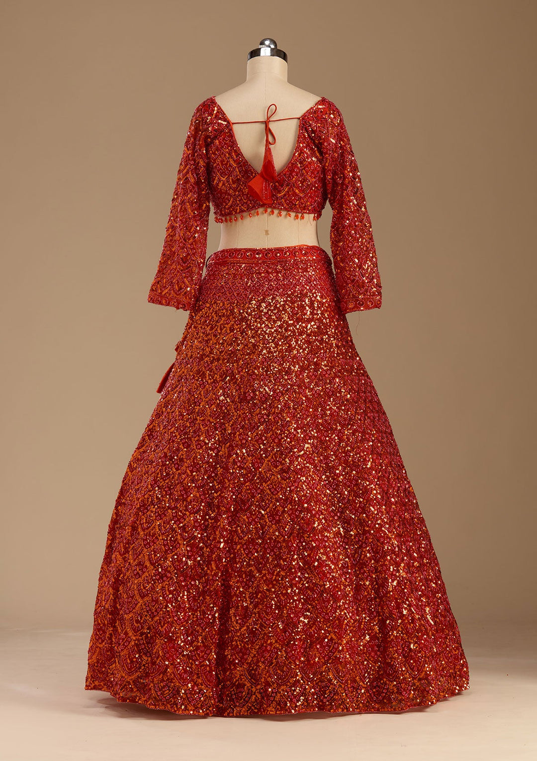 Orange Sequins Net Readymade Lehenga-koskii