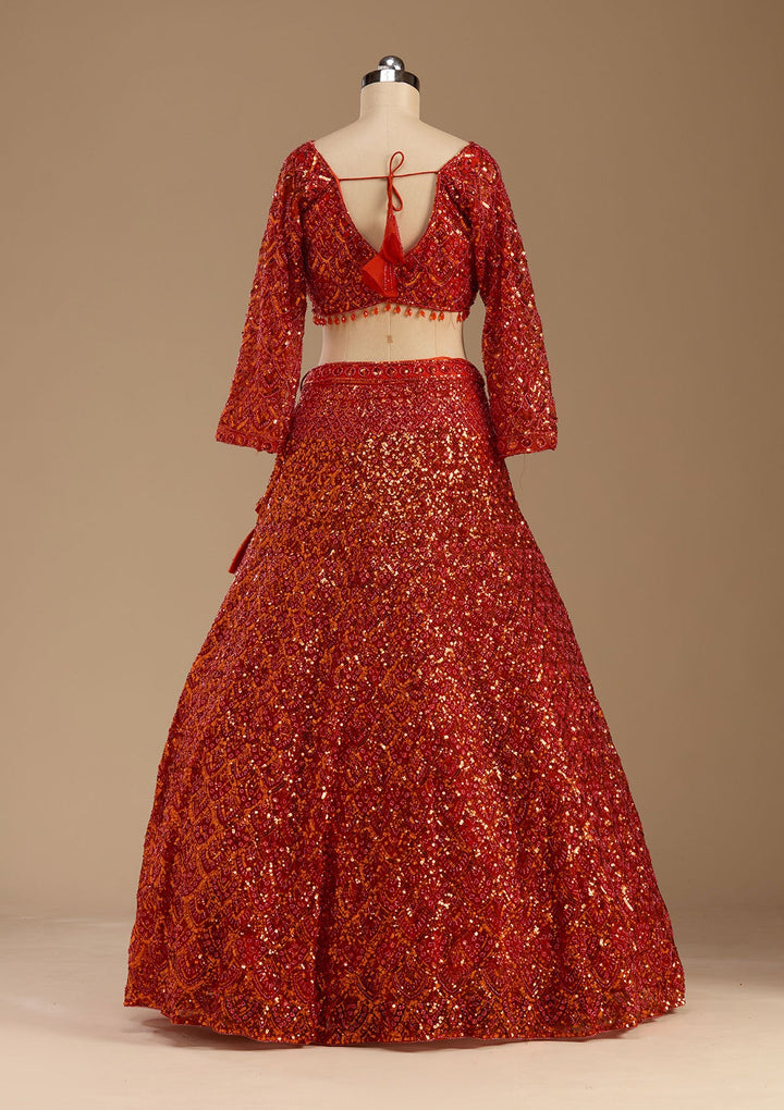 Orange Sequins Net Readymade Lehenga-koskii