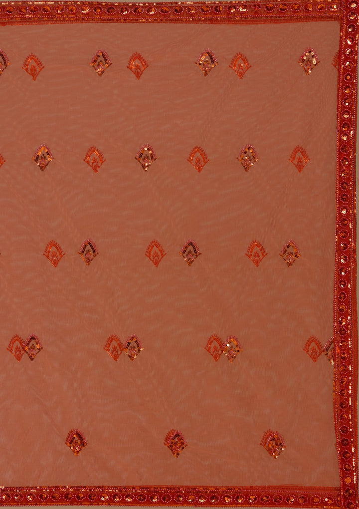 Orange Sequins Net Readymade Lehenga-koskii