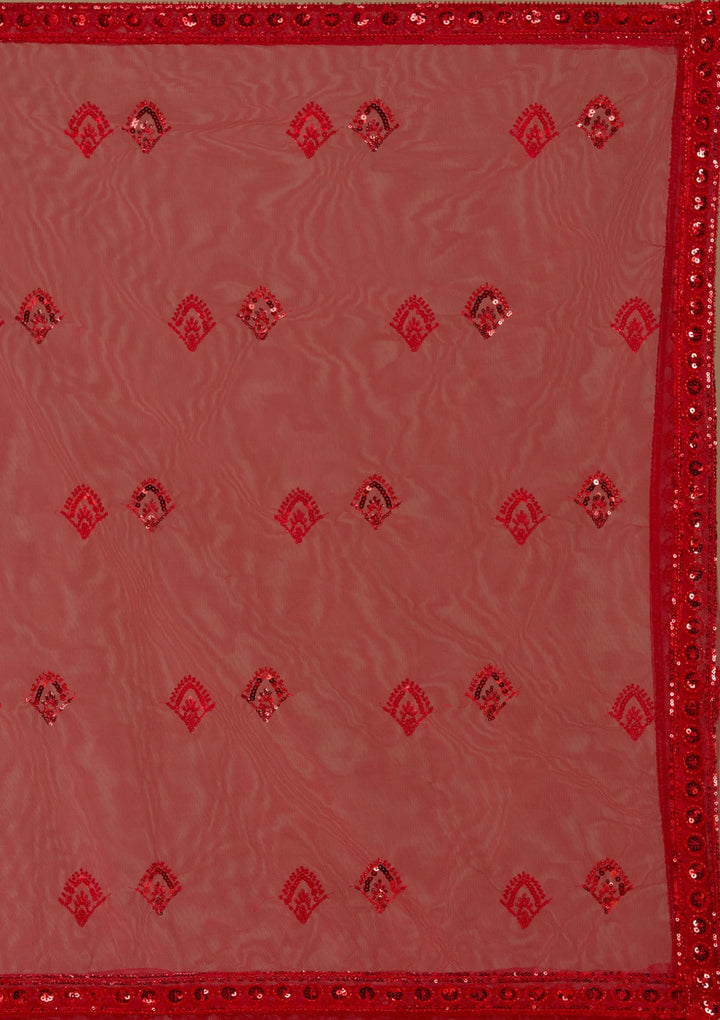 Red Sequins Net Readymade Lehenga-koskii