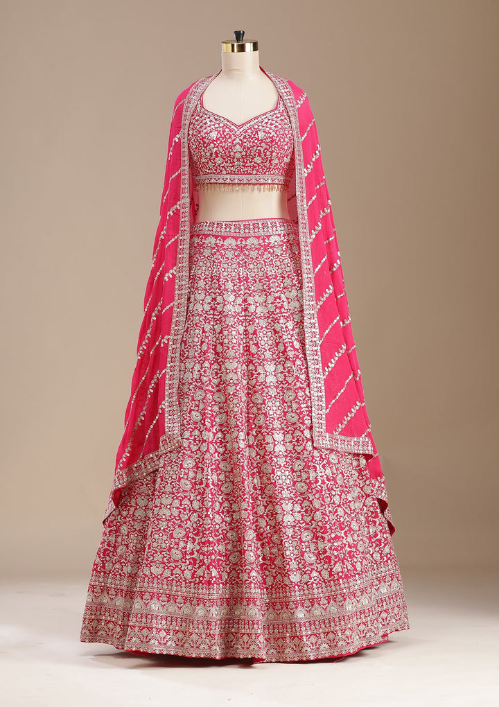 Rani Pink Zardozi (Gold) Georgette Readymade Lehenga-koskii