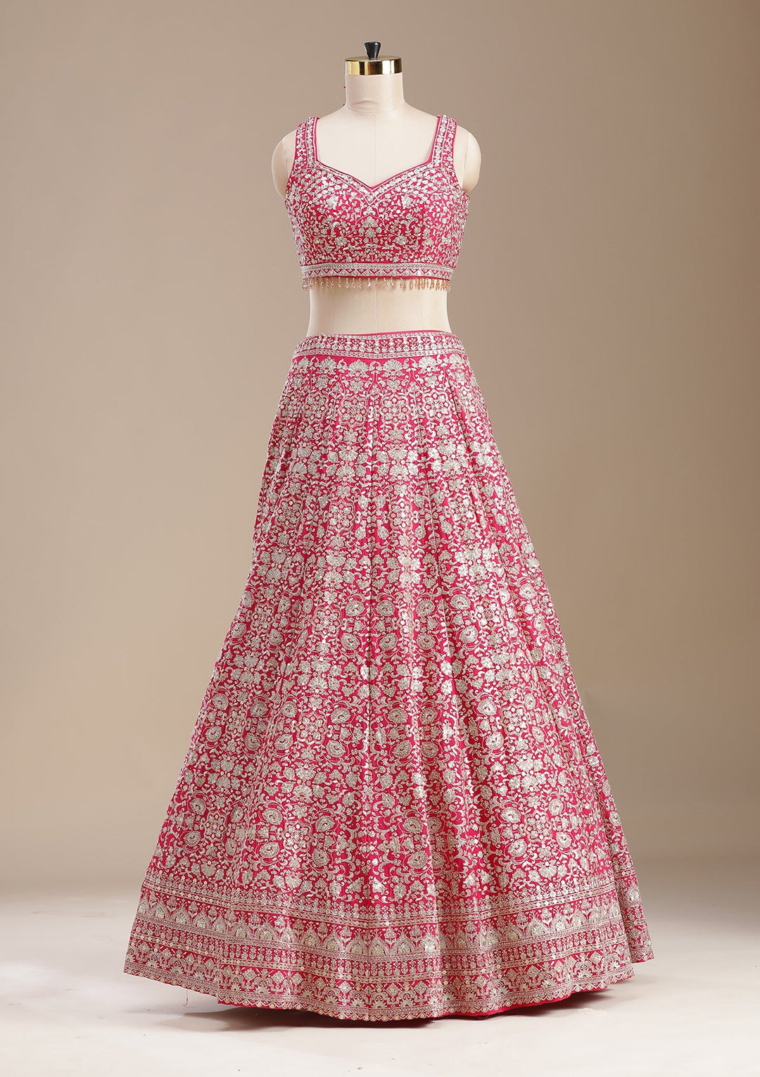 Rani Pink Zardozi (Gold) Georgette Readymade Lehenga-koskii