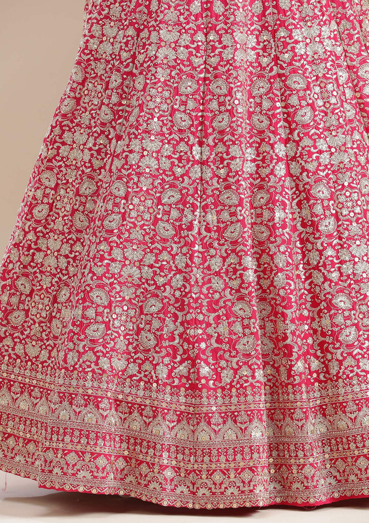 Rani Pink Zardozi (Gold) Georgette Readymade Lehenga-koskii