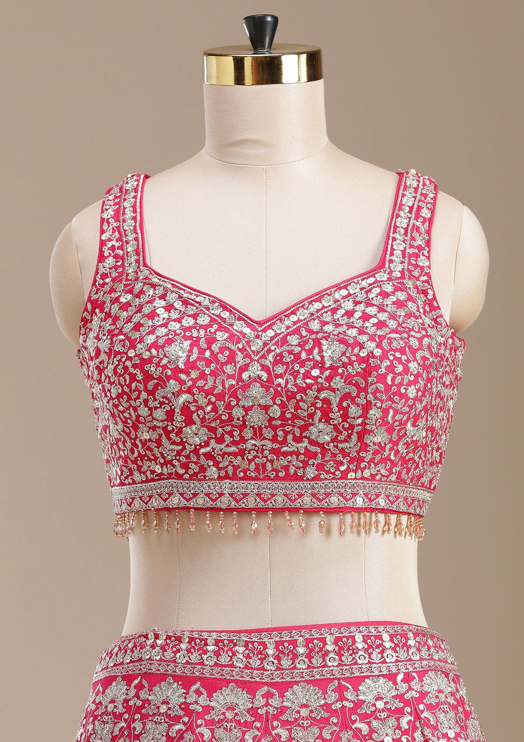 Rani Pink Zardozi (Gold) Georgette Readymade Lehenga-koskii