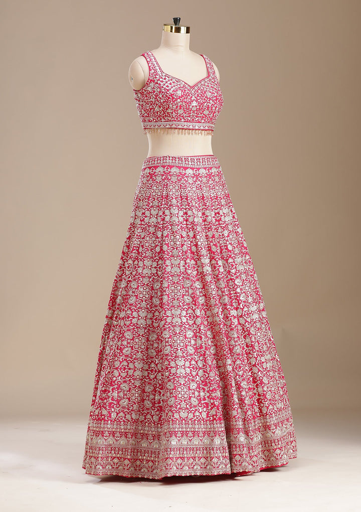 Rani Pink Zardozi (Gold) Georgette Readymade Lehenga-koskii