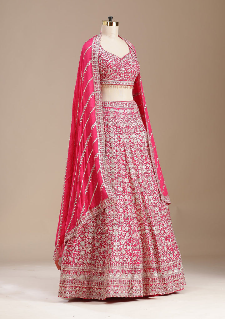 Rani Pink Zardozi (Gold) Georgette Readymade Lehenga-koskii