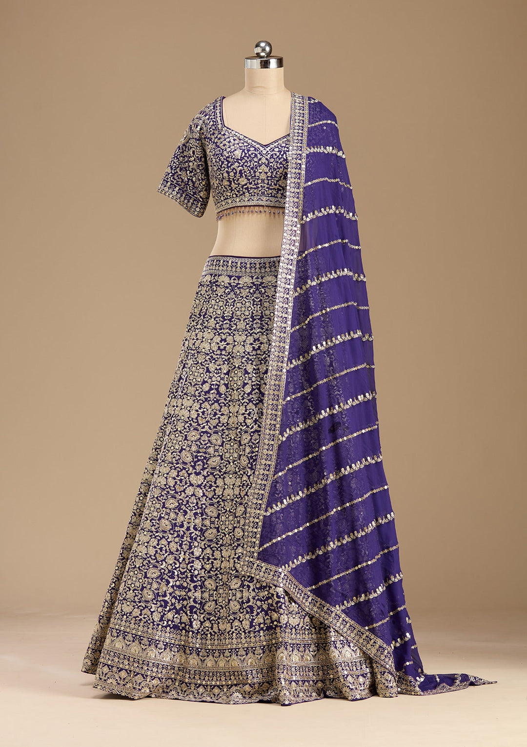Royal Blue Zardozi (Gold) Georgette Readymade Lehenga-koskii