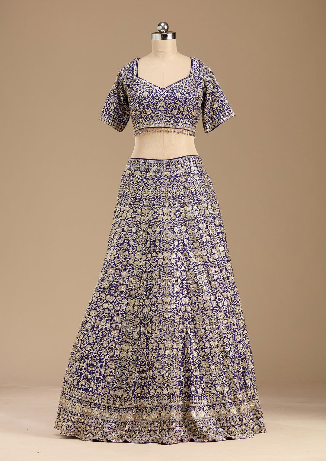 Royal Blue Zardozi (Gold) Georgette Readymade Lehenga-koskii