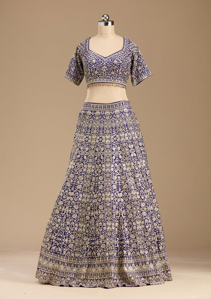 Royal Blue Zardozi (Gold) Georgette Readymade Lehenga-koskii