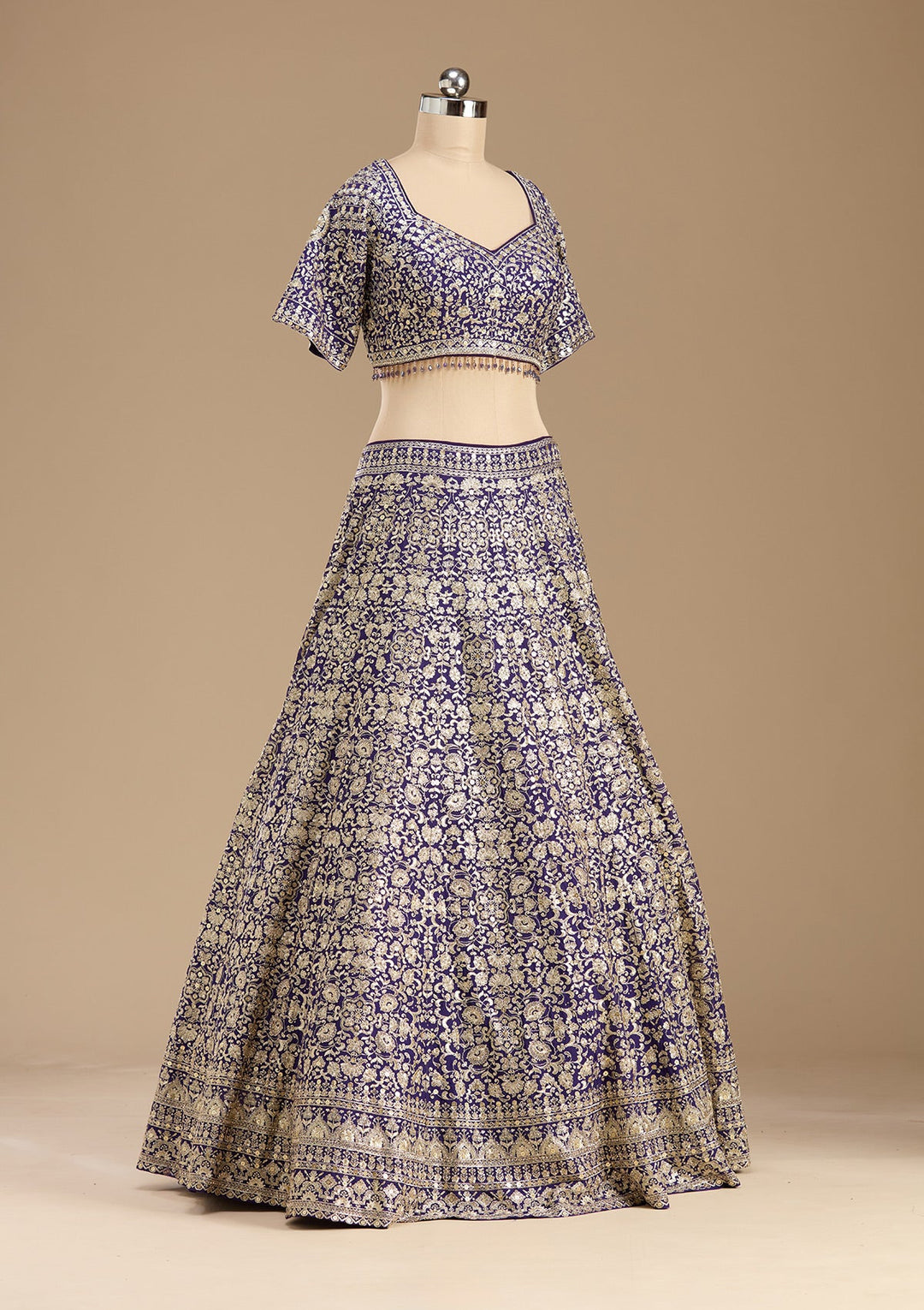 Royal Blue Zardozi (Gold) Georgette Readymade Lehenga-koskii