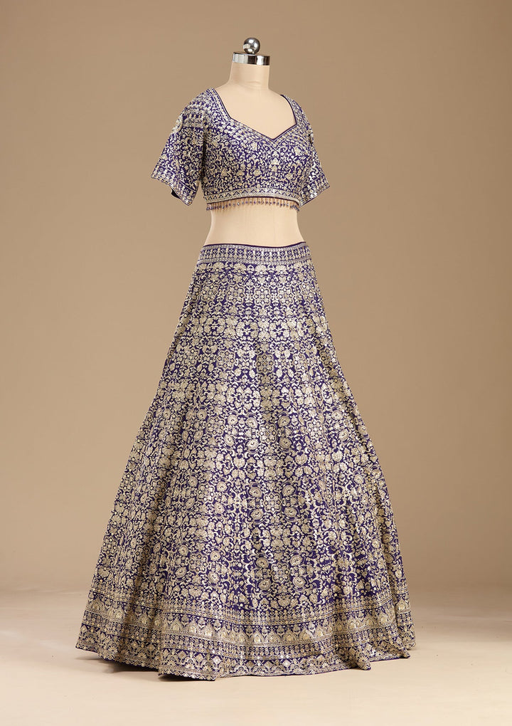 Royal Blue Zardozi (Gold) Georgette Readymade Lehenga-koskii
