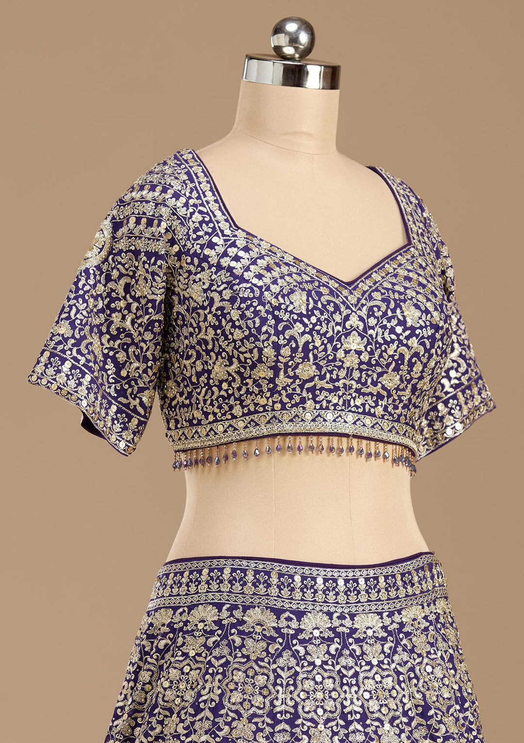 Royal Blue Zardozi (Gold) Georgette Readymade Lehenga-koskii