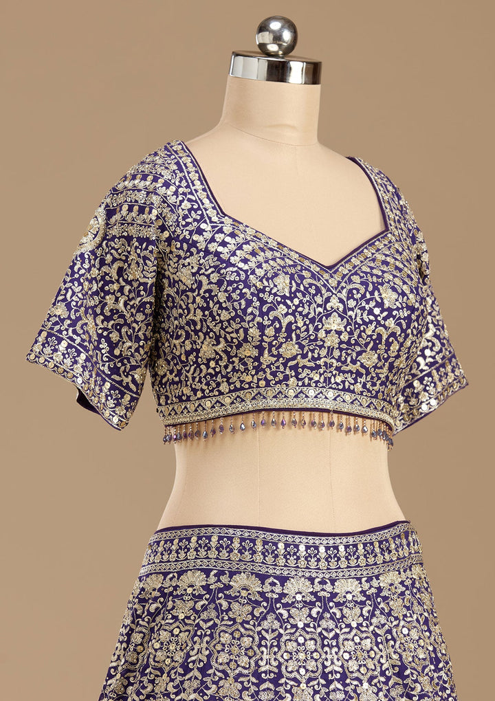 Royal Blue Zardozi (Gold) Georgette Readymade Lehenga-koskii