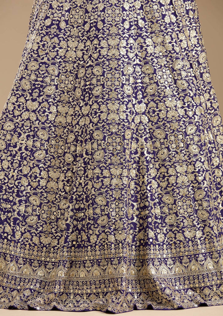 Royal Blue Zardozi (Gold) Georgette Readymade Lehenga-koskii