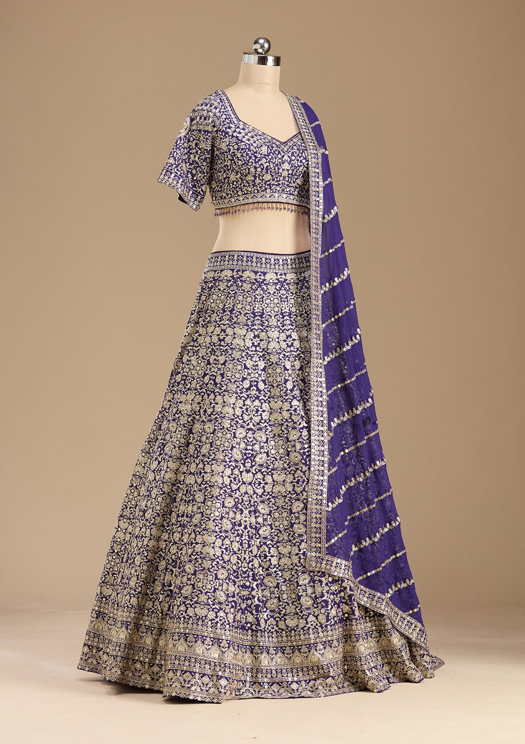 Royal Blue Zardozi (Gold) Georgette Readymade Lehenga-koskii