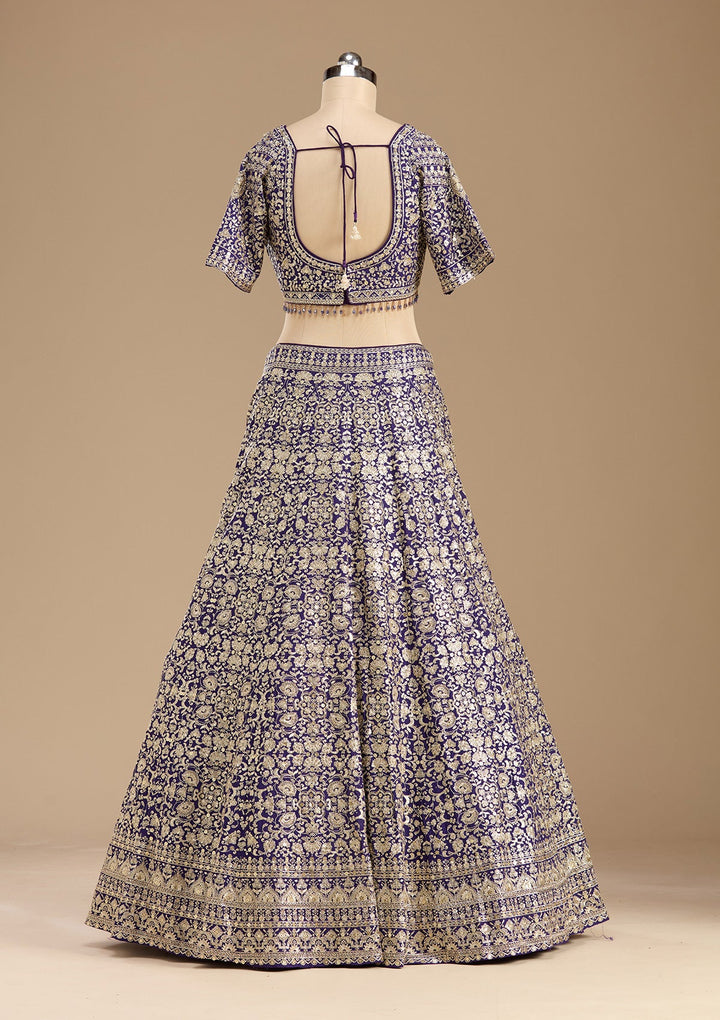 Royal Blue Zardozi (Gold) Georgette Readymade Lehenga-koskii