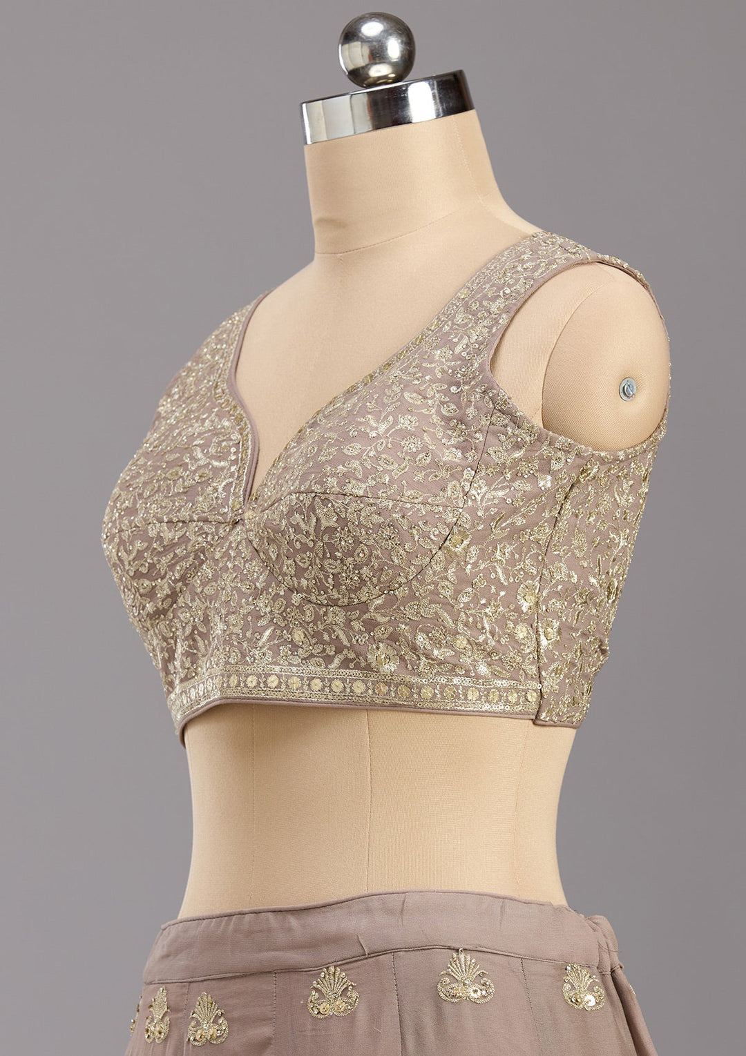 Brown Zardozi (Gold) Georgette Readymade Lehenga-koskii