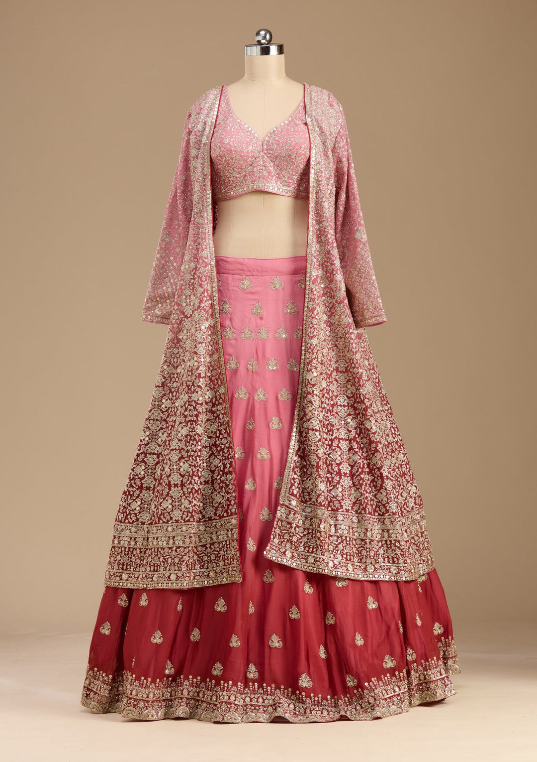 Pink Zardozi (Gold) Georgette Readymade Lehenga-koskii