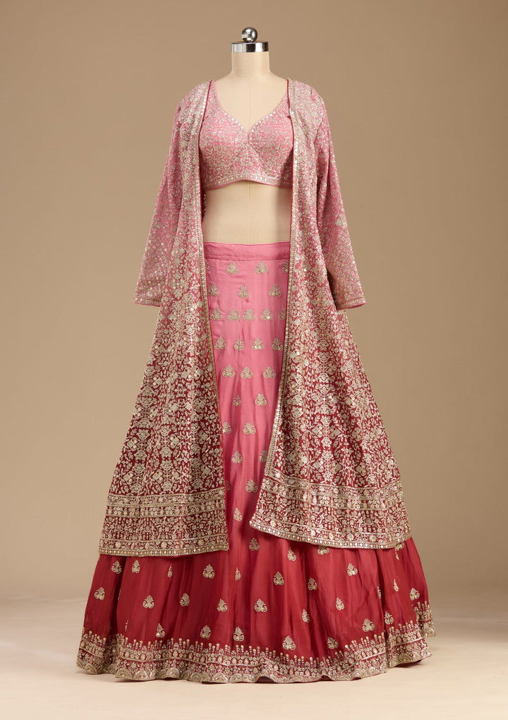 Pink Zardozi (Gold) Georgette Readymade Lehenga-koskii
