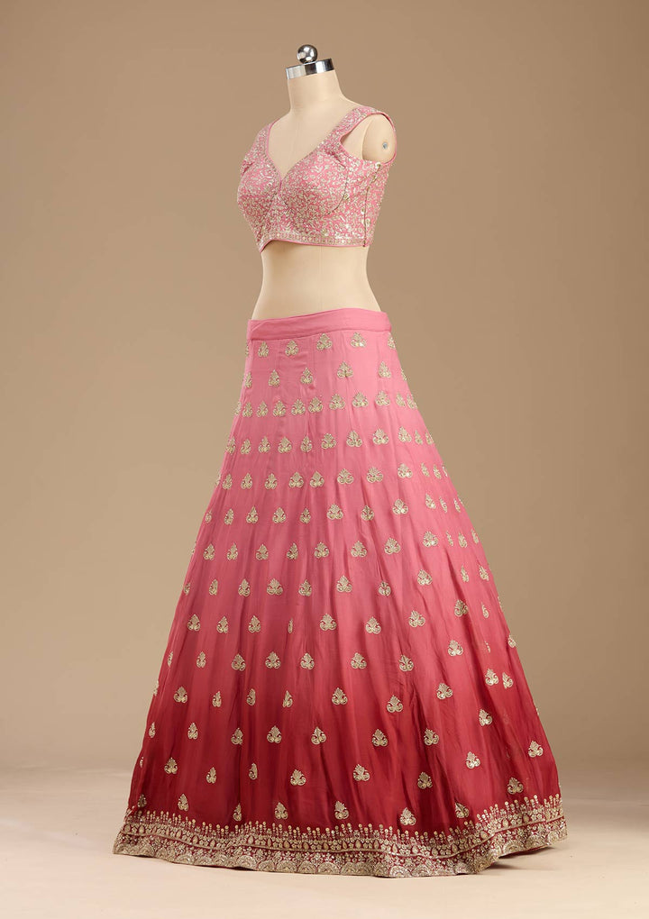 Pink Zardozi (Gold) Georgette Readymade Lehenga-koskii