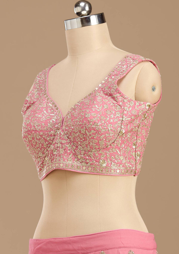 Pink Zardozi (Gold) Georgette Readymade Lehenga-koskii