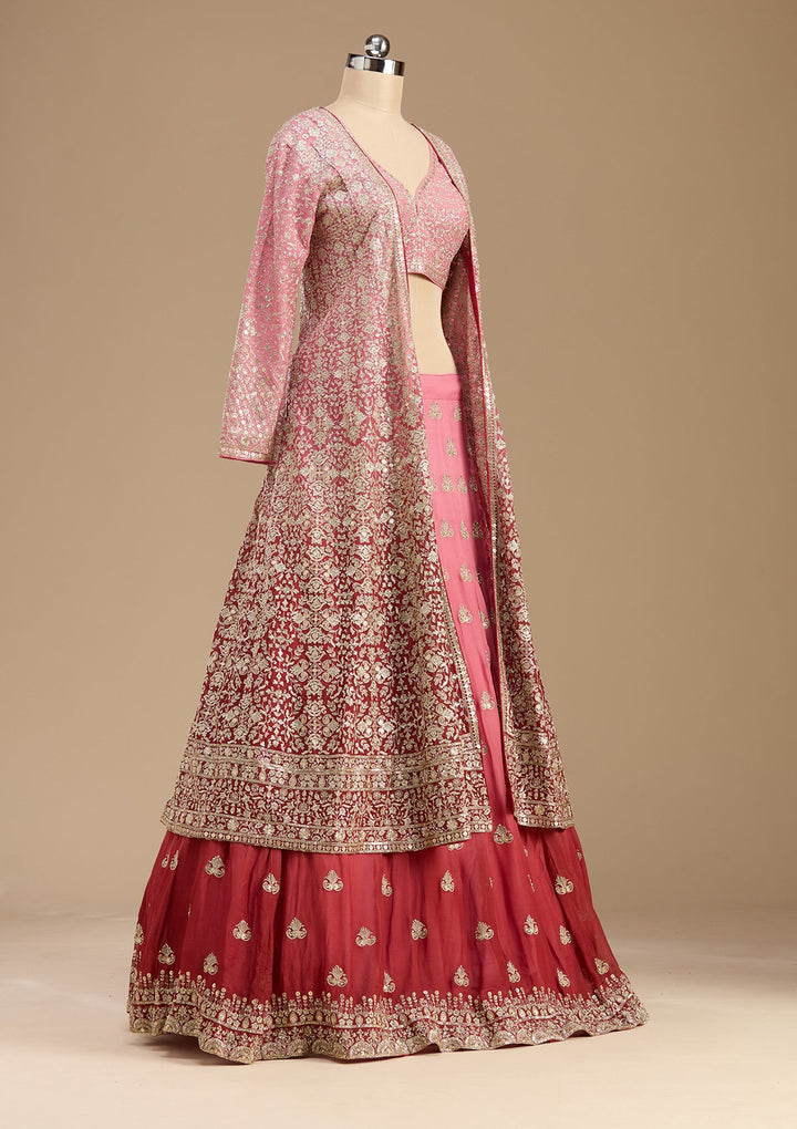 Pink Zardozi (Gold) Georgette Readymade Lehenga-koskii
